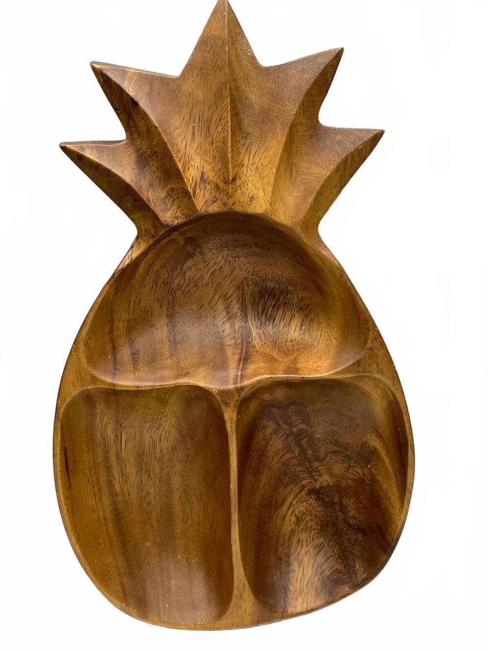 Vintage Pineapple Shaped Wooden Serving Tray with Three Compartments